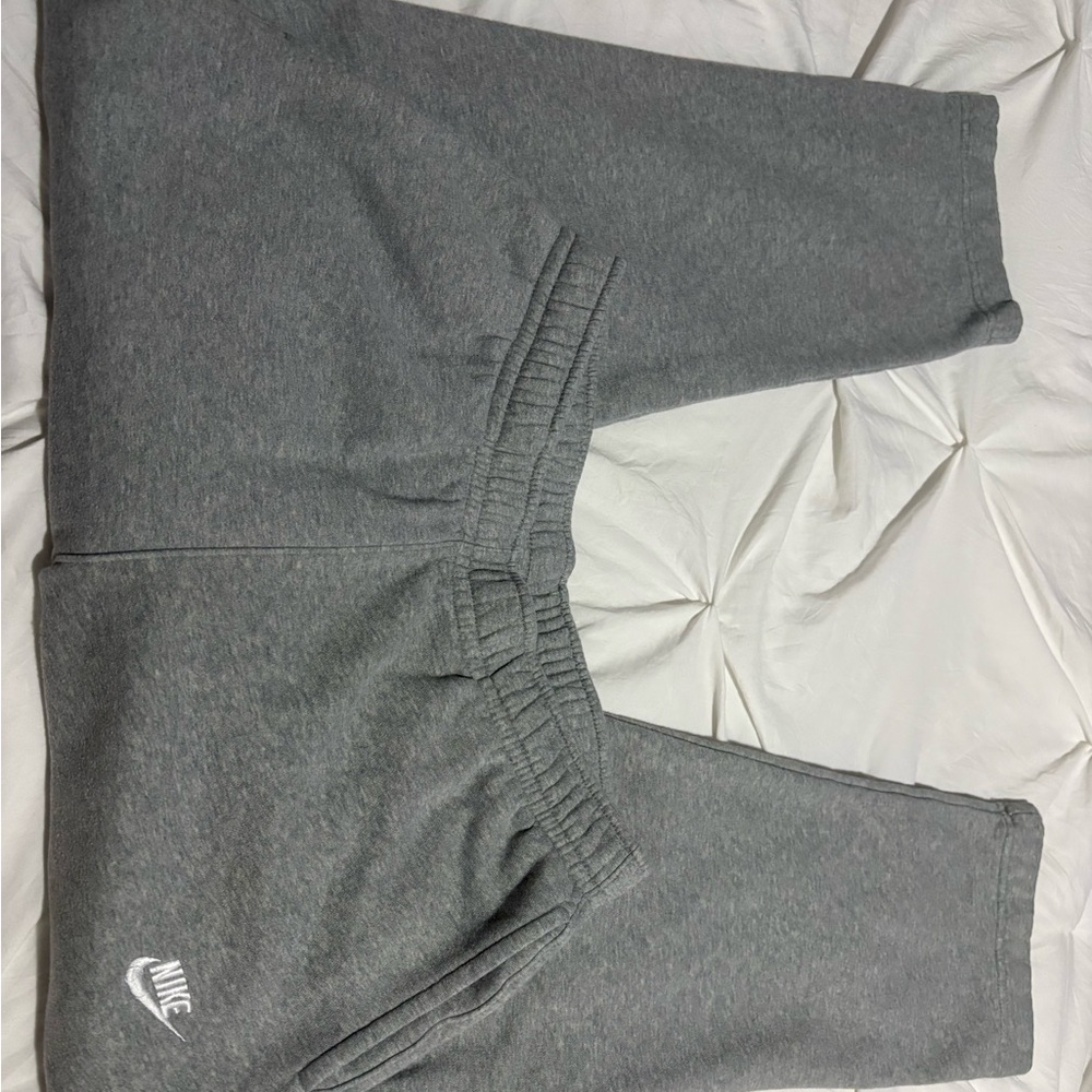 Nike Gray Wide Leg Fleece Joggers with White Swoosh